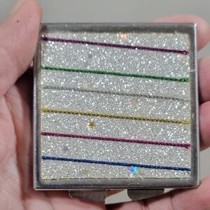 Glittery Silver Compact with Multicolor Stripes/ vintage 70s